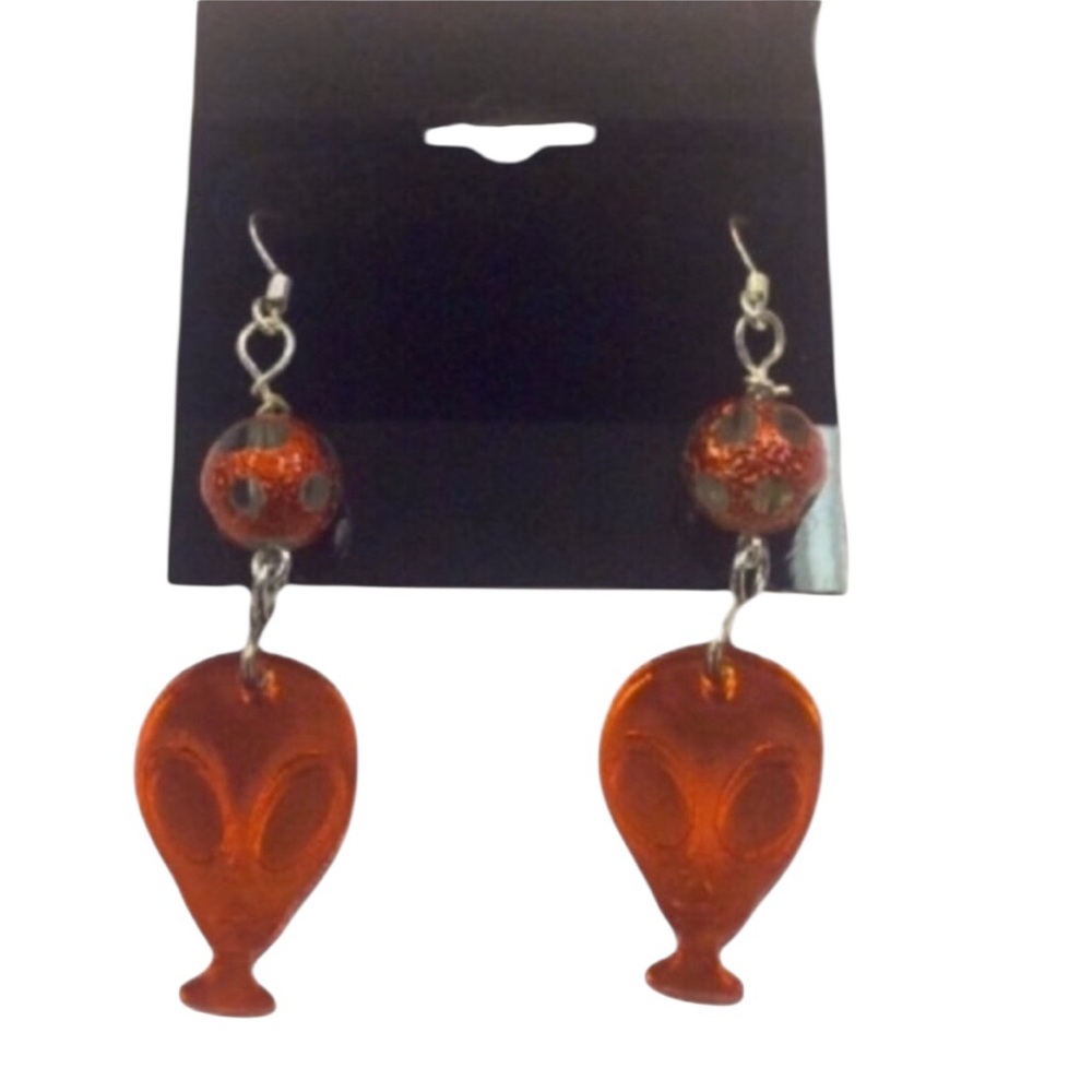 HANDCRAFTED Laser Cut ALIEN Face And Glass Window BEAD Earrings